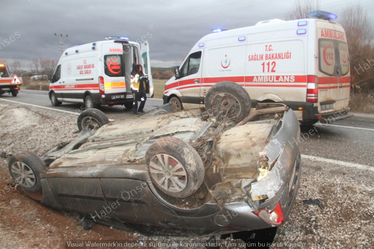 Beyşehir'de devrilen otomobildeki 6 kişi yaralandı