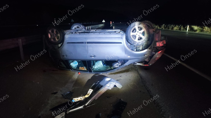 Devrilen otomobilin s&uuml;r&uuml;c&uuml;s&uuml; yaralandı